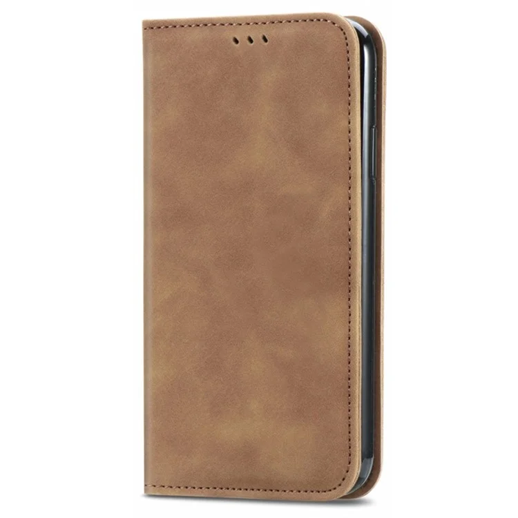 Для iPhone 15 Pro Max Retro PU Leather Card Holder Phone Case Skin-touch Flip Stand Cover - Brown