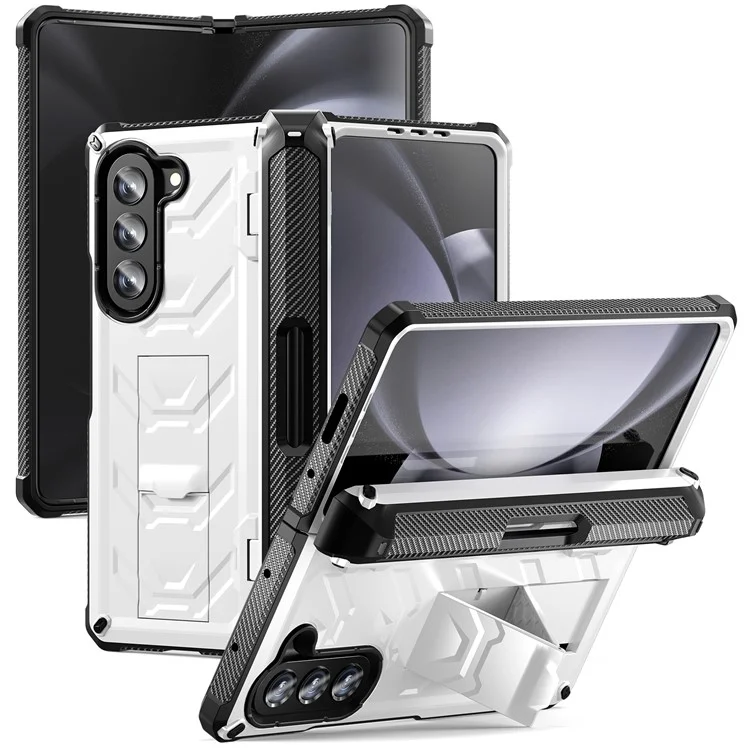 Для Samsung Galaxy Z Fold5 5G Rugged Series Series Kickstand Chase Case Anti-drop TPU+PC Hybrid Cover с Шарниром Для Ручки - Белый