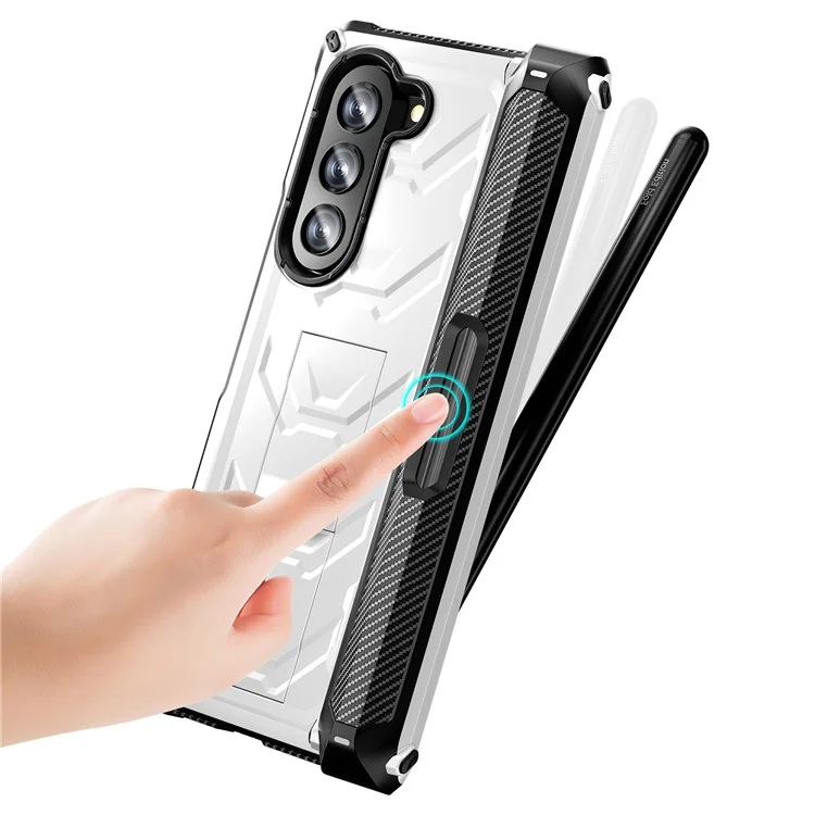 Для Samsung Galaxy Z Fold5 5G Rugged Series Series Kickstand Chase Case Anti-drop TPU+PC Hybrid Cover с Шарниром Для Ручки - Белый