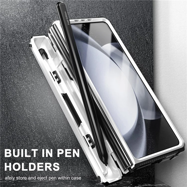 Для Samsung Galaxy Z Fold5 5G Rugged Series Series Kickstand Chase Case Anti-drop TPU+PC Hybrid Cover с Шарниром Для Ручки - Белый