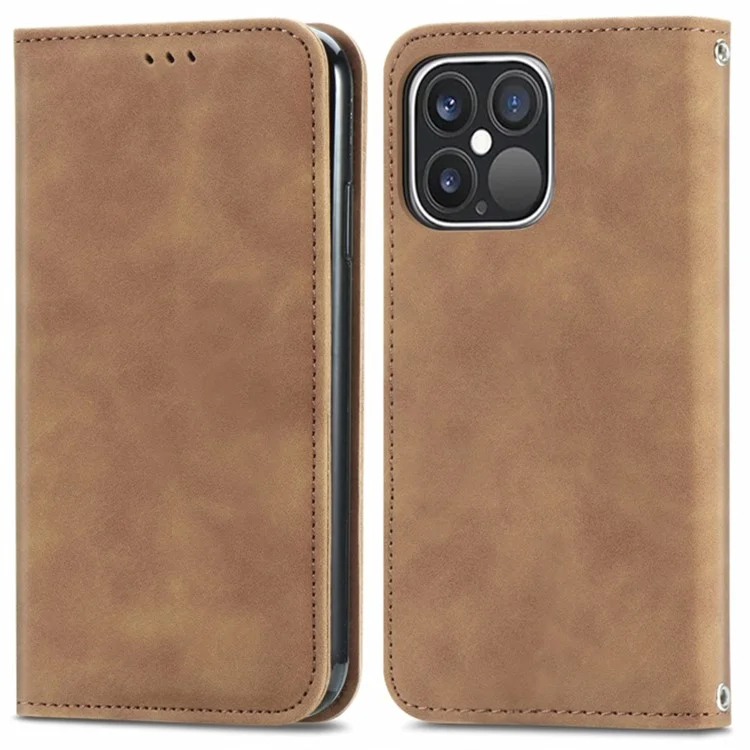 Для iPhone 15 Plus Retro Skin-touch Кожаный чехол для телефона Откидная стойка с прорезями для карт - Коричневый