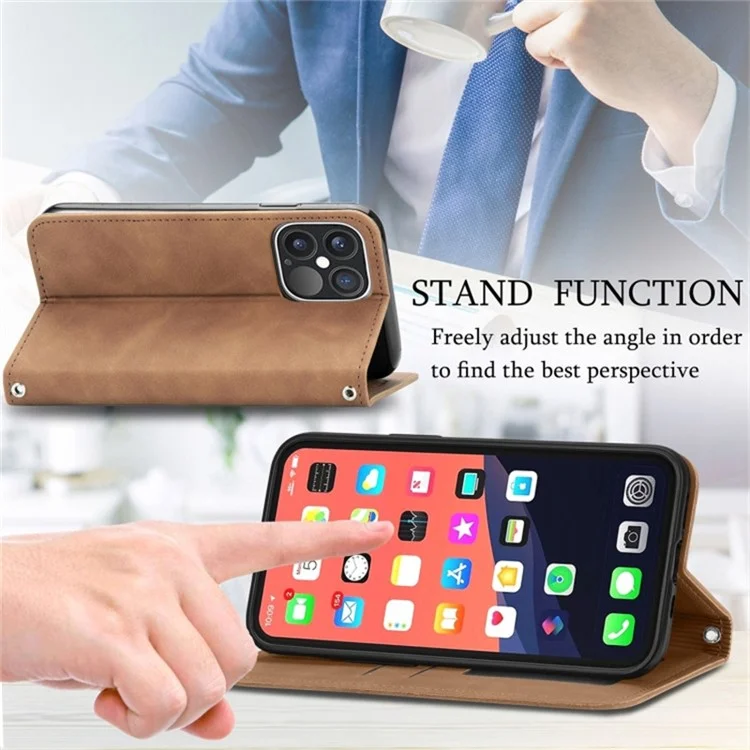 Для iPhone 15 Plus Retro Skin-touch Кожаный чехол для телефона Откидная стойка с прорезями для карт - Коричневый
