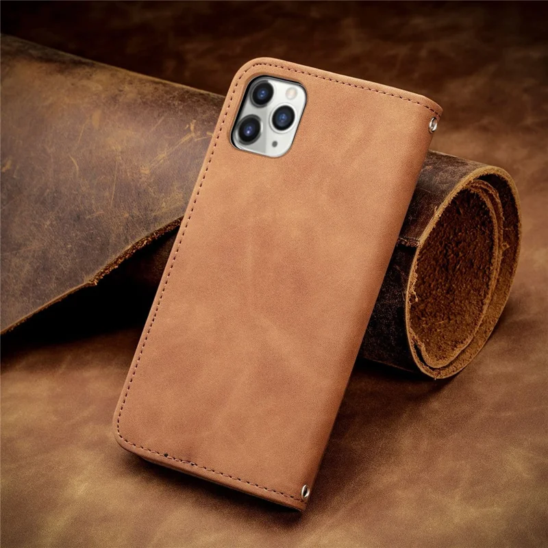 For iPhone 15 Pro Retro Shockproof Leather Stand Phone Case Skin-touch Card Holder Cover - Brown