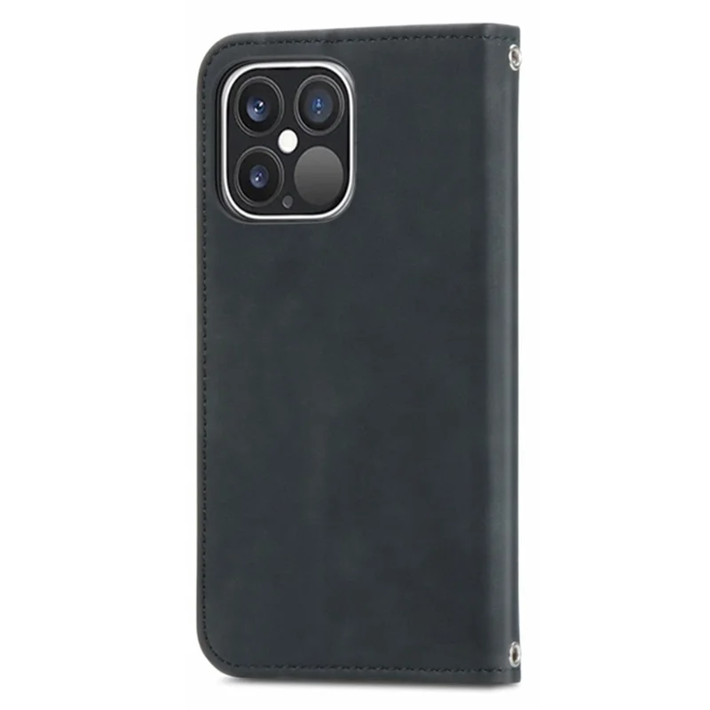 For iPhone 15 Pro Retro Shockproof Leather Stand Phone Case Skin-touch Card Holder Cover - Black
