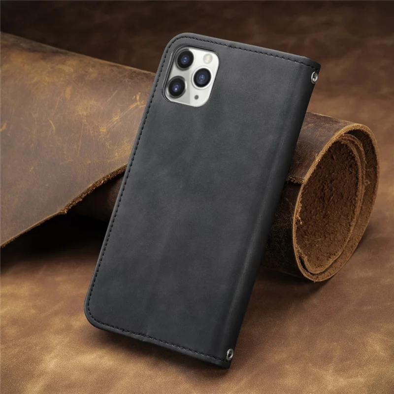For iPhone 15 Pro Retro Shockproof Leather Stand Phone Case Skin-touch Card Holder Cover - Black