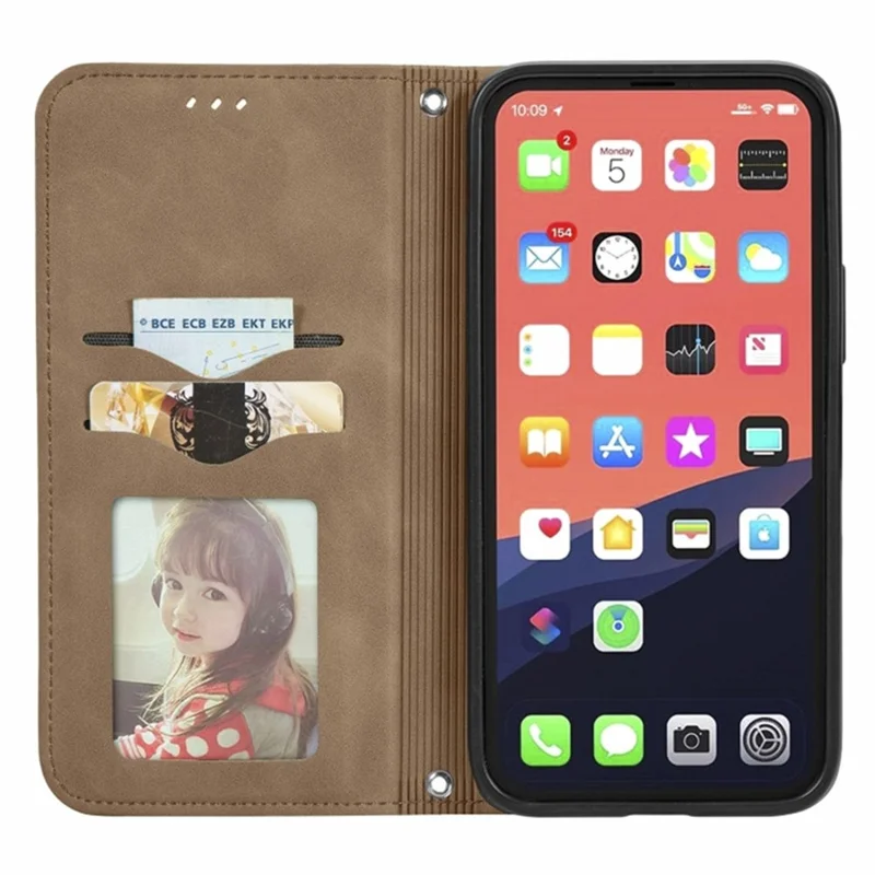 For iPhone 15 Pro Retro Shockproof Leather Stand Phone Case Skin-touch Card Holder Cover - Black