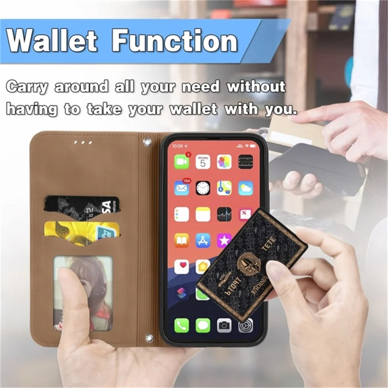 For iPhone 15 Pro Retro Shockproof Leather Stand Phone Case Skin-touch Card Holder Cover - Black