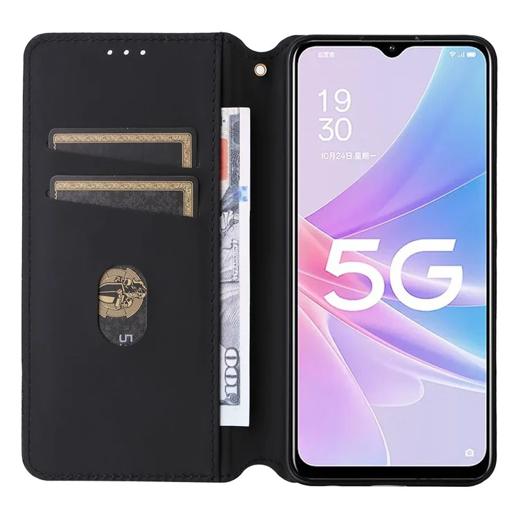 For Oppo A58 4G Rhombus Imprinted Wallet Phone Case Anti-drop PU Leather Stand Cover - Silver