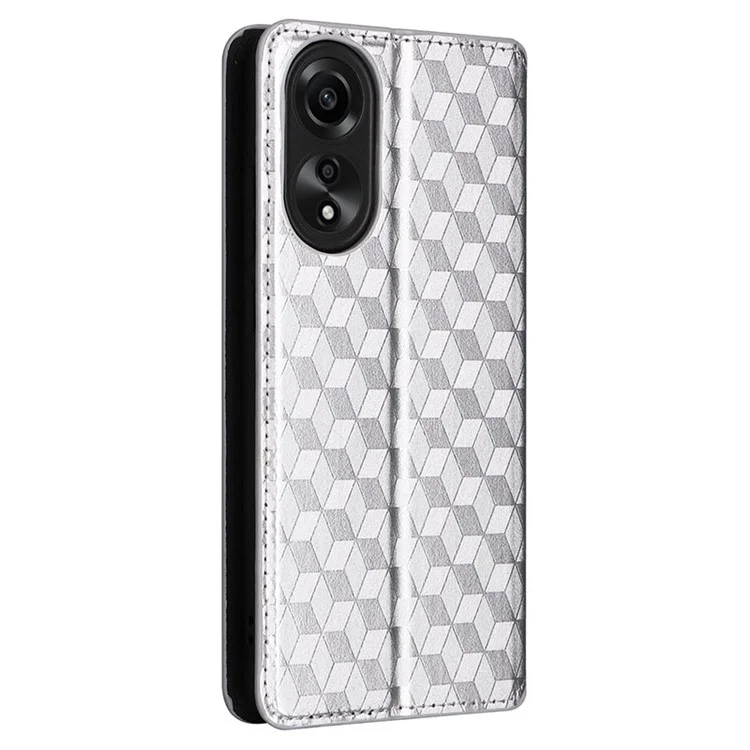 For Oppo A58 4G Rhombus Imprinted Wallet Phone Case Anti-drop PU Leather Stand Cover - Silver