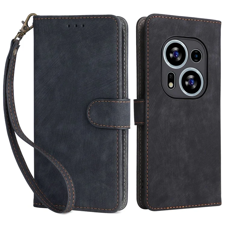 For TECNO Phantom X2 5G / X2 Pro 5G RFID Blocking Phone Case Folio Flip Leather Wallet Stand Cover with Strap - Black