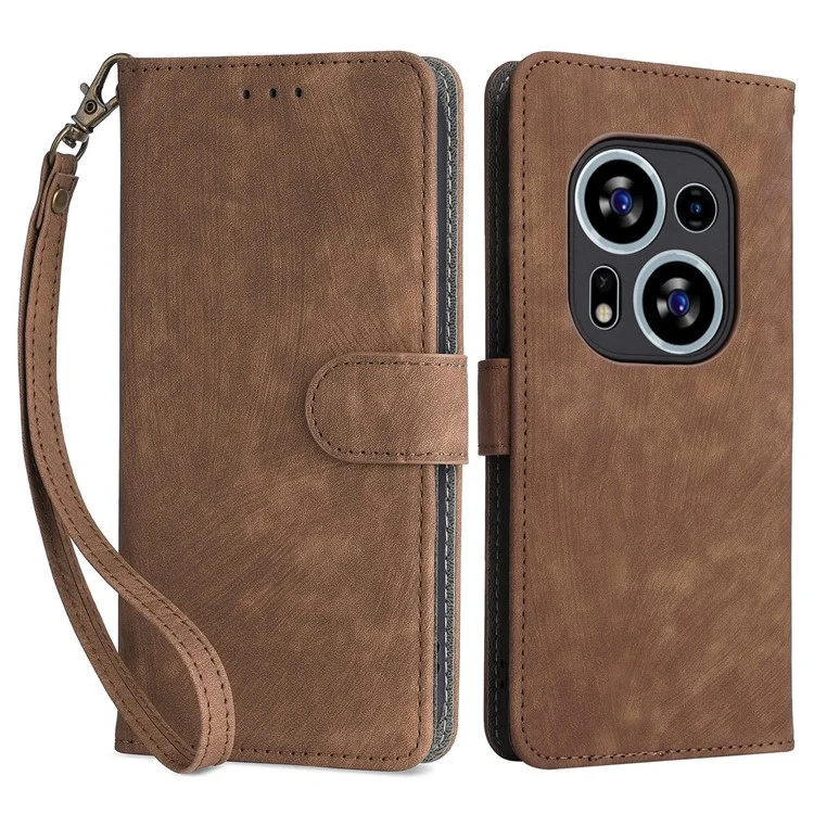 For TECNO Phantom X2 5G / X2 Pro 5G RFID Blocking Phone Case Folio Flip Leather Wallet Stand Cover with Strap - Brown
