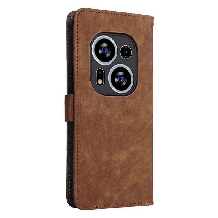 For TECNO Phantom X2 5G / X2 Pro 5G RFID Blocking Phone Case Folio Flip Leather Wallet Stand Cover with Strap - Brown