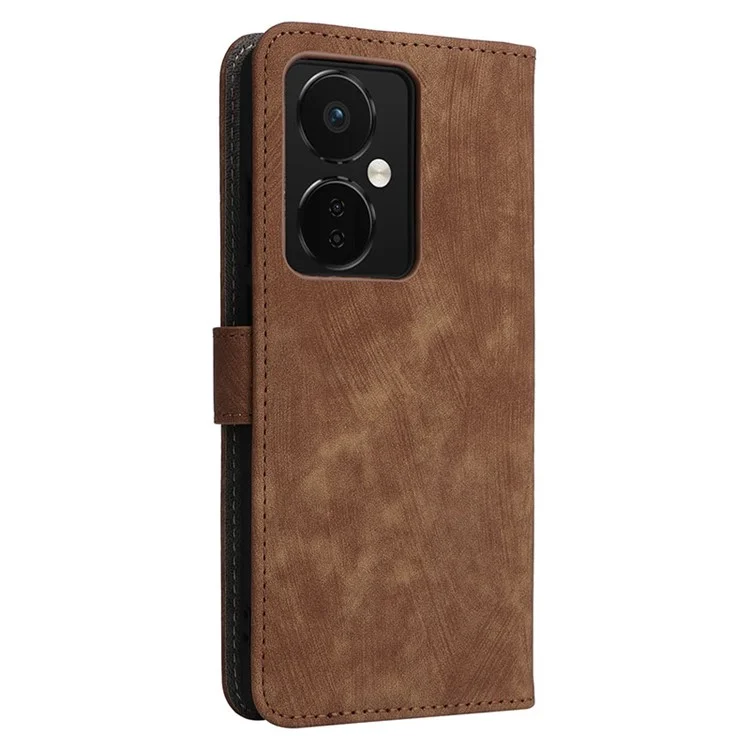 For OnePlus Nord CE3 5G / Oppo K11 5G RFID Blocking Cell Phone Case Leather Wallet Stand Cover with Strap - Brown
