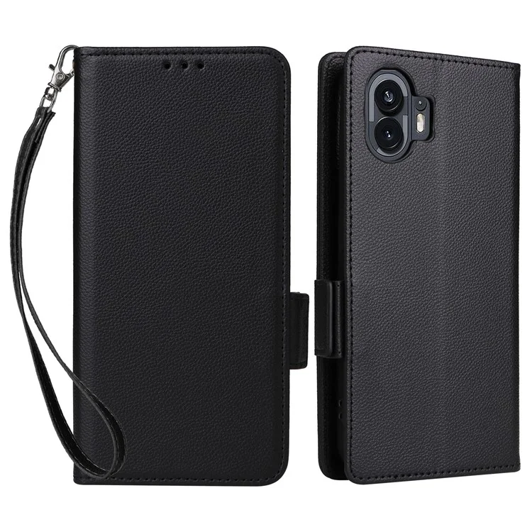 Per Nothing Phone (2) Portafoglio in pelle PU Custodia per telefono Texture Litchi Stand Cover per telefono con cinghia - Nero