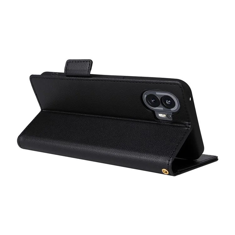 Per Nothing Phone (2) Portafoglio in pelle PU Custodia per telefono Texture Litchi Stand Cover per telefono con cinghia - Nero