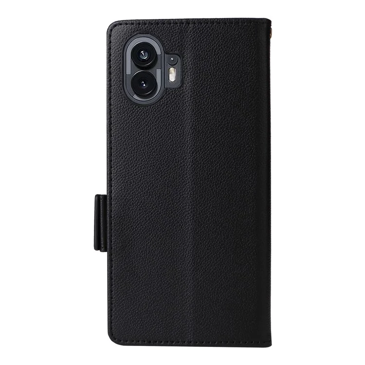 Per Nothing Phone (2) Portafoglio in pelle PU Custodia per telefono Texture Litchi Stand Cover per telefono con cinghia - Nero