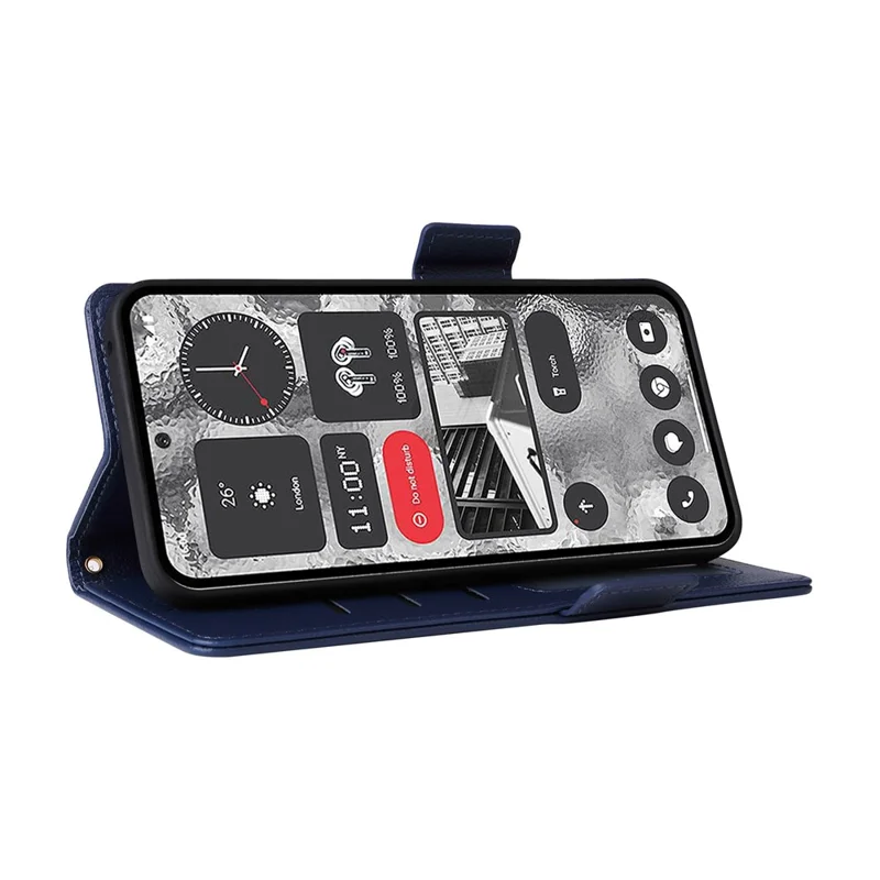 Wallet hoes van PU-leer met textuur van lychee voor Nothing Phone (2) met stand en bandje - Donkerblauw