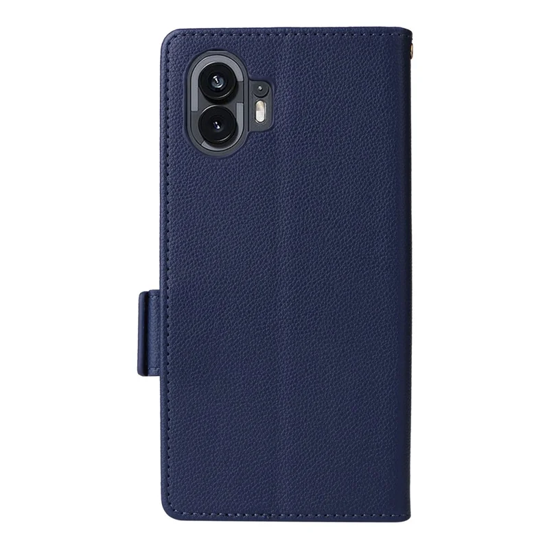 Wallet hoes van PU-leer met textuur van lychee voor Nothing Phone (2) met stand en bandje - Donkerblauw