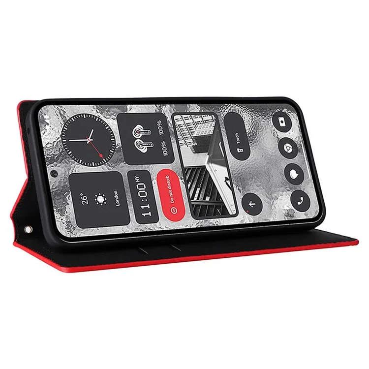 Pour Nothing Phone (2) Rhombus Imprinted Shockproof Cover PU Leather Wallet Stand Phone Case - Rouge