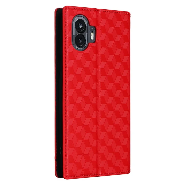 Pour Nothing Phone (2) Rhombus Imprinted Shockproof Cover PU Leather Wallet Stand Phone Case - Rouge