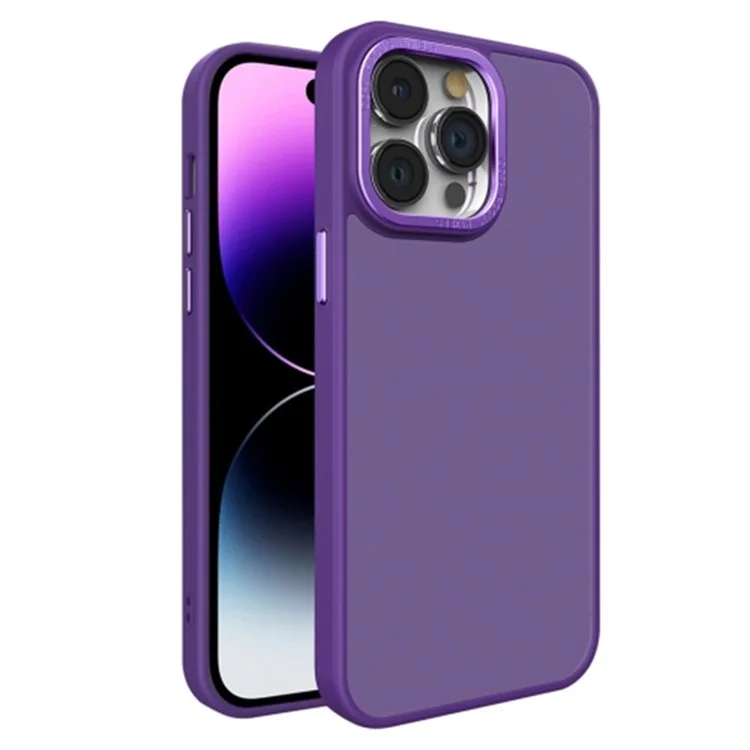 Skin-Touch Phone Case for iPhone 15 Shockproof Slim Hard PC+Soft TPU Phone Cover with Metal Lens Frame - Dark Purple