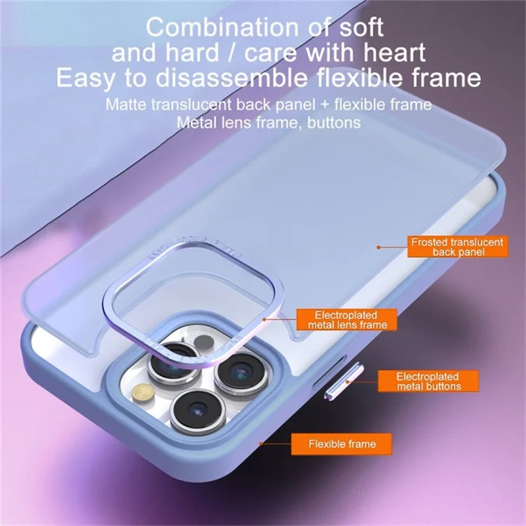 Skin-Touch Phone Case for iPhone 15 Shockproof Slim Hard PC+Soft TPU Phone Cover with Metal Lens Frame - Dark Purple