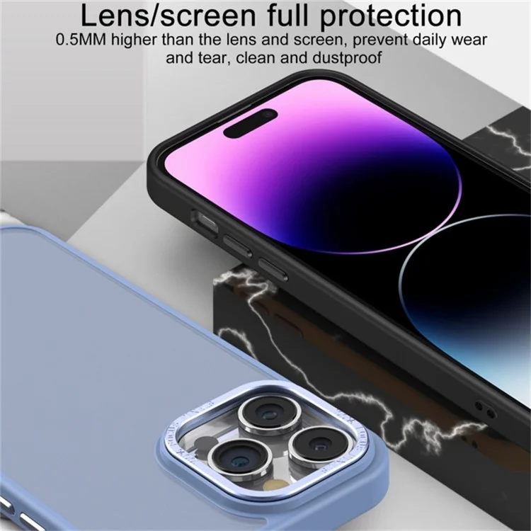 Skin-Touch Phone Case for iPhone 15 Shockproof Slim Hard PC+Soft TPU Phone Cover with Metal Lens Frame - Dark Purple