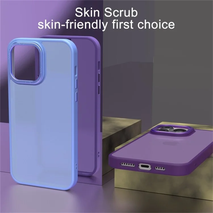 Skin-Touch Phone Case for iPhone 15 Shockproof Slim Hard PC+Soft TPU Phone Cover with Metal Lens Frame - Dark Purple