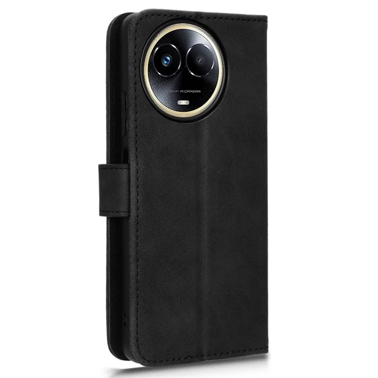 Para Realme 11x 5G / 11 5G (Global) Skin-touch Phone Case PU Leather Full Protection Wallet Stand Cover - Preto