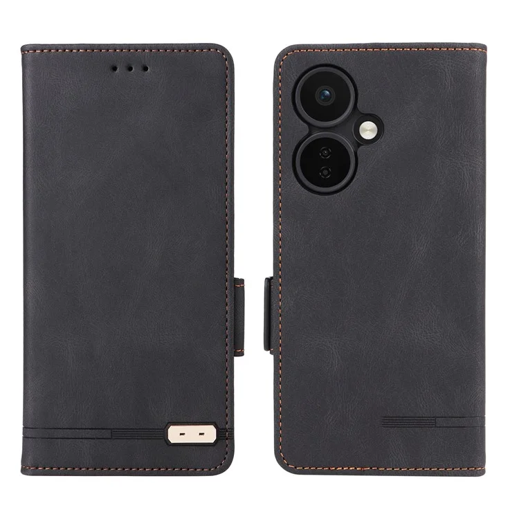 Pour OnePlus Nord CE3 5G Hardware Decor Phone Case PU Leather Wallet Stand Anti-drop Cover - Noir