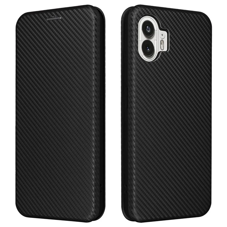 For Nothing Phone (2) Carbon Fiber Texture Phone Case Card Holder Leather Stand Cover - Black