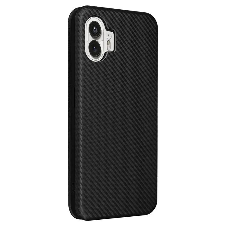 For Nothing Phone (2) Carbon Fiber Texture Phone Case Card Holder Leather Stand Cover - Black