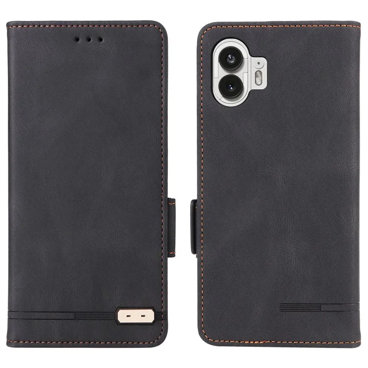 Pour Nothing Phone (2) Hardware Decor Flip Folio Cover PU Leather Stand Wallet Phone Case - Noir
