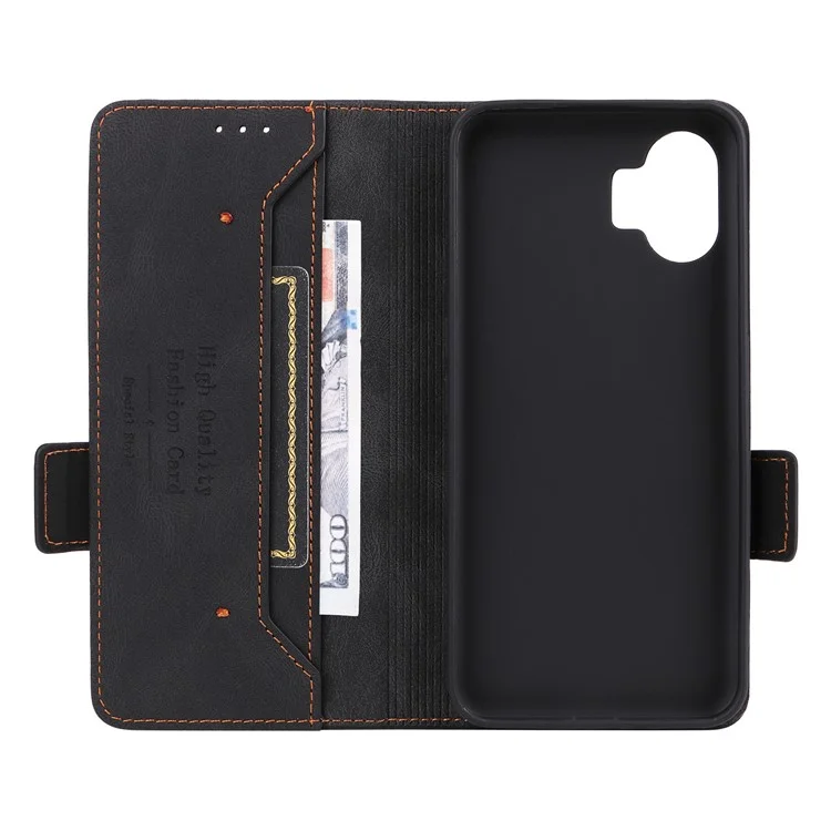 Pour Nothing Phone (2) Hardware Decor Flip Folio Cover PU Leather Stand Wallet Phone Case - Noir