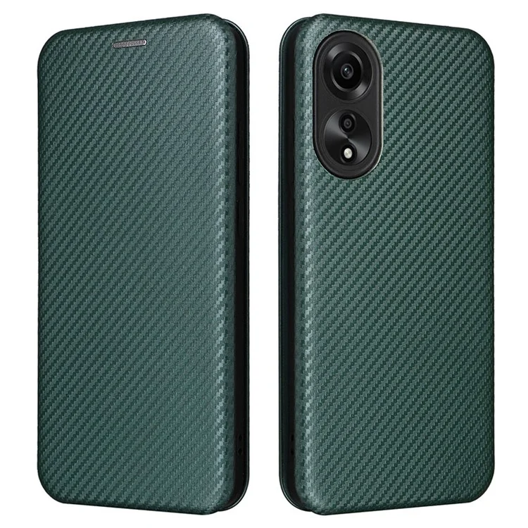 For Oppo A78 4G Card Slot Phone Case Carbon Fiber Texture PU Leather Stand Cover - Green