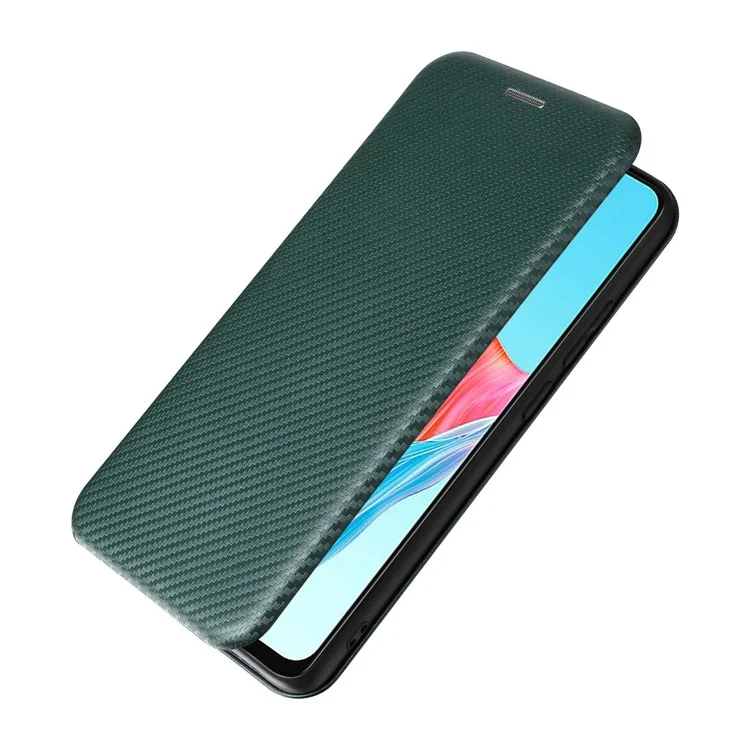For Oppo A78 4G Card Slot Phone Case Carbon Fiber Texture PU Leather Stand Cover - Green