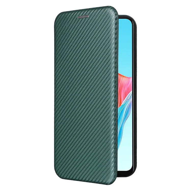 For Oppo A78 4G Card Slot Phone Case Carbon Fiber Texture PU Leather Stand Cover - Green