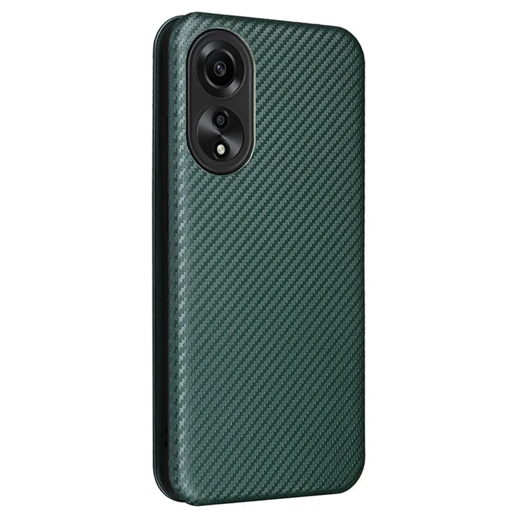 For Oppo A78 4G Card Slot Phone Case Carbon Fiber Texture PU Leather Stand Cover - Green
