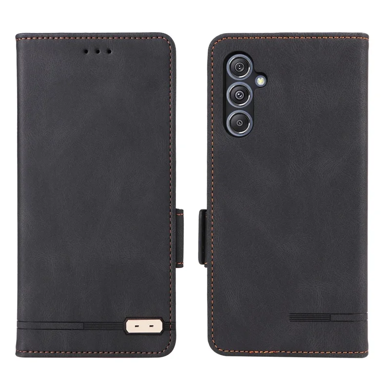 Capa Carteira em Pele PU para Samsung Galaxy F34 5G / M34 5G com Decoração em Metal, Anti-queda com Suporte - Preto