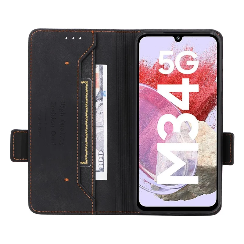 Capa Carteira em Pele PU para Samsung Galaxy F34 5G / M34 5G com Decoração em Metal, Anti-queda com Suporte - Preto