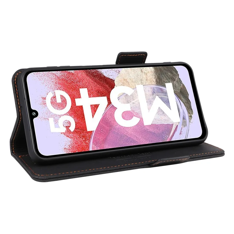 Capa Carteira em Pele PU para Samsung Galaxy F34 5G / M34 5G com Decoração em Metal, Anti-queda com Suporte - Preto