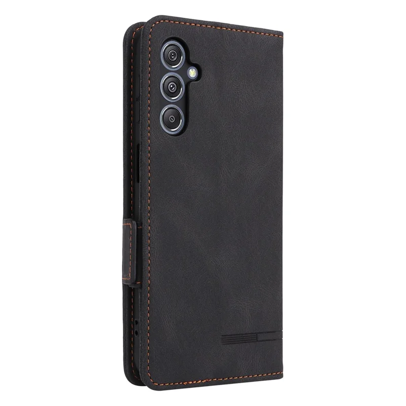 Capa Carteira em Pele PU para Samsung Galaxy F34 5G / M34 5G com Decoração em Metal, Anti-queda com Suporte - Preto