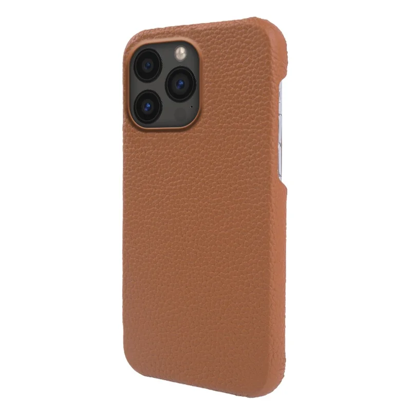 Back Cover for iPhone 13 Pro Max 6.7 inch , Genuine Cow Leather Coated PC Phone Case Compatible with MagSafe - Brown