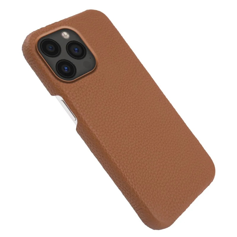 Back Cover for iPhone 13 Pro Max 6.7 inch , Genuine Cow Leather Coated PC Phone Case Compatible with MagSafe - Brown