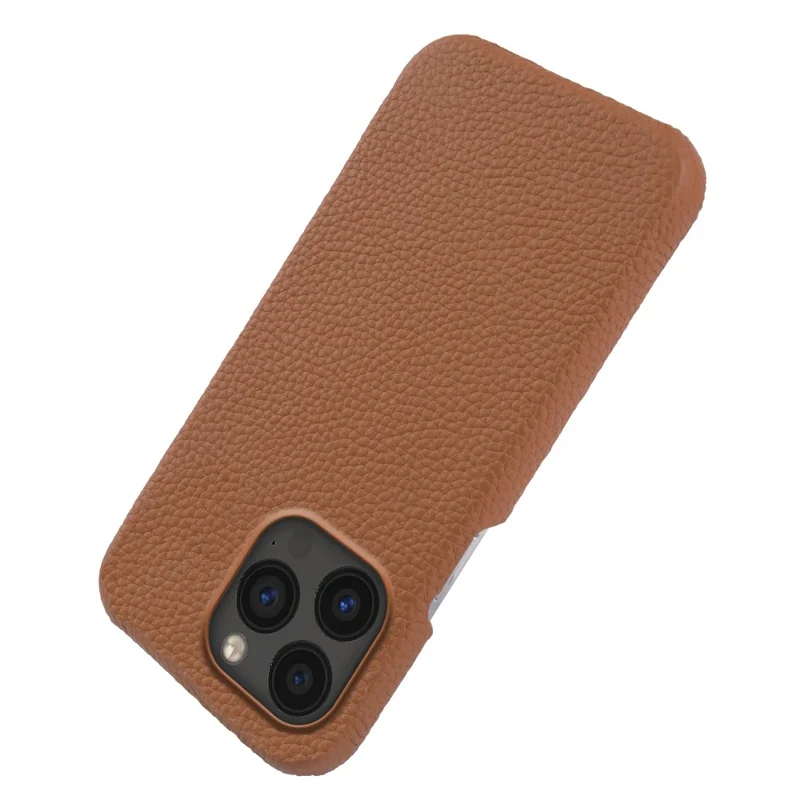 Back Cover for iPhone 13 Pro Max 6.7 inch , Genuine Cow Leather Coated PC Phone Case Compatible with MagSafe - Brown