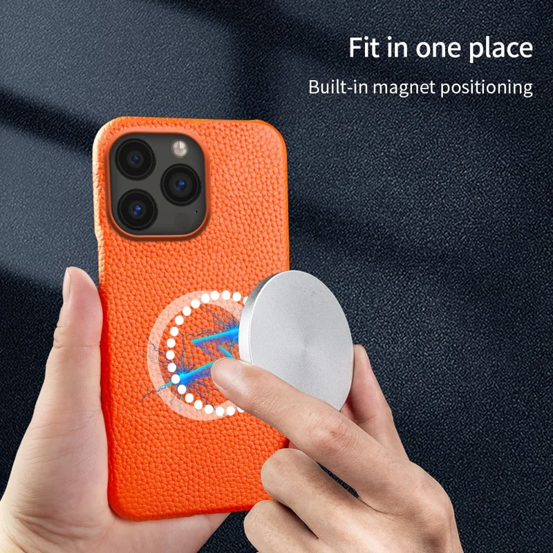 Back Cover for iPhone 13 Pro Max 6.7 inch , Genuine Cow Leather Coated PC Phone Case Compatible with MagSafe - Brown