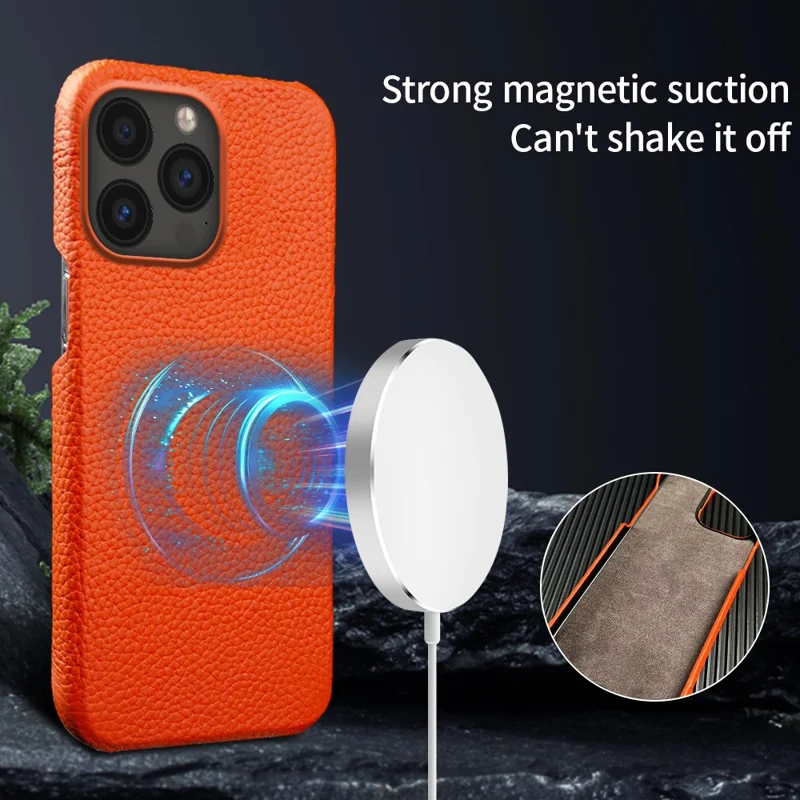 Back Cover for iPhone 13 Pro Max 6.7 inch , Genuine Cow Leather Coated PC Phone Case Compatible with MagSafe - Brown