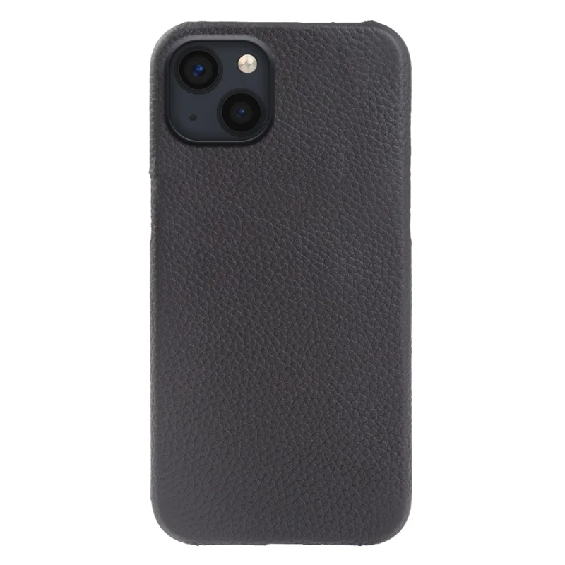 For iPhone 14 Back Cover Genuine Cow Leather+PC Phone Guard Case Compatible with MagSafe - Black