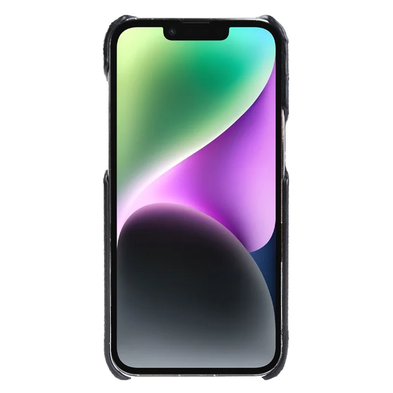 For iPhone 14 Back Cover Genuine Cow Leather+PC Phone Guard Case Compatible with MagSafe - Black