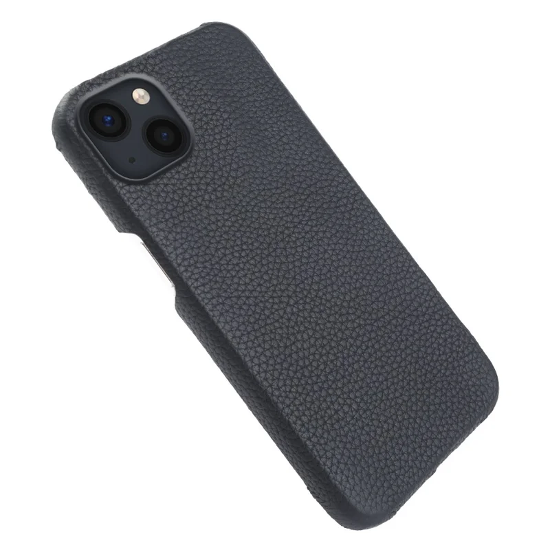 For iPhone 14 Back Cover Genuine Cow Leather+PC Phone Guard Case Compatible with MagSafe - Black
